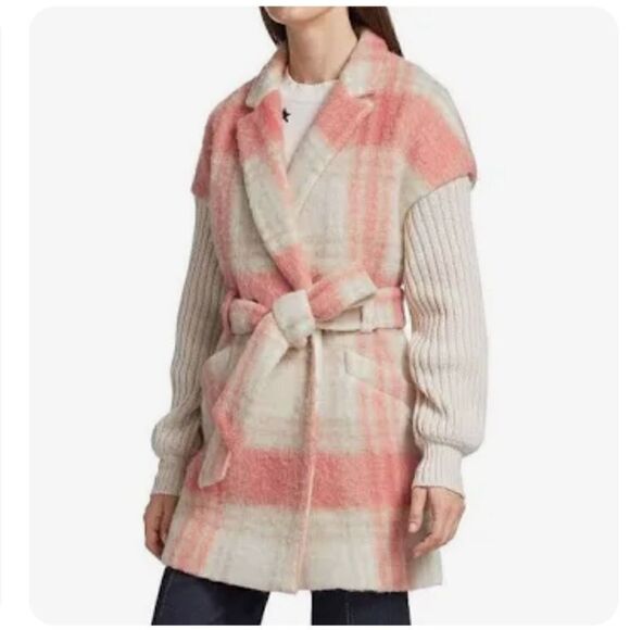 Cinq à Sept Aretha Plaid Mixed Media Coat NWT - Picture 2 of 11